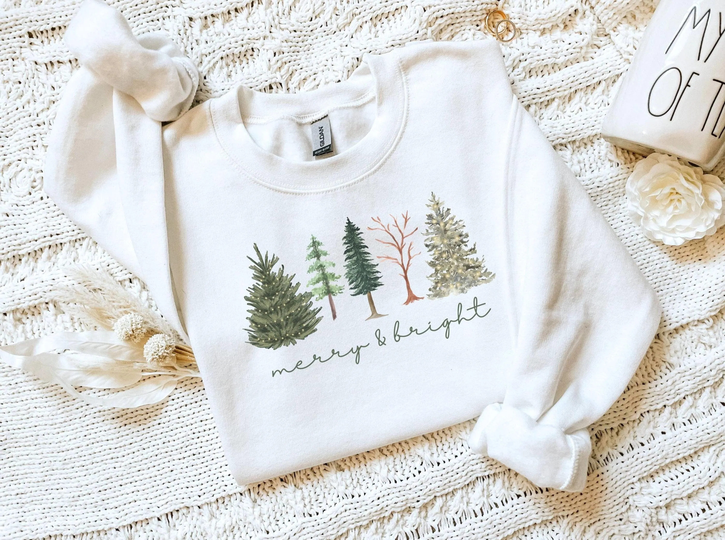 Merry and Bright Five Christmas Tree Sweatshirt