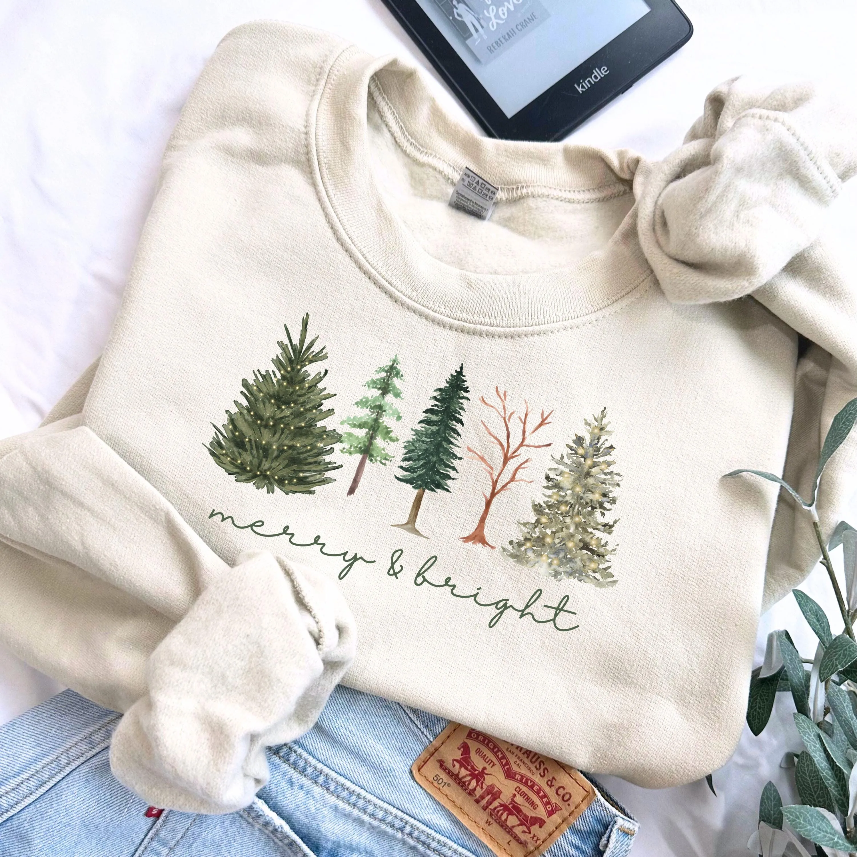 Merry and Bright Five Christmas Tree Sweatshirt