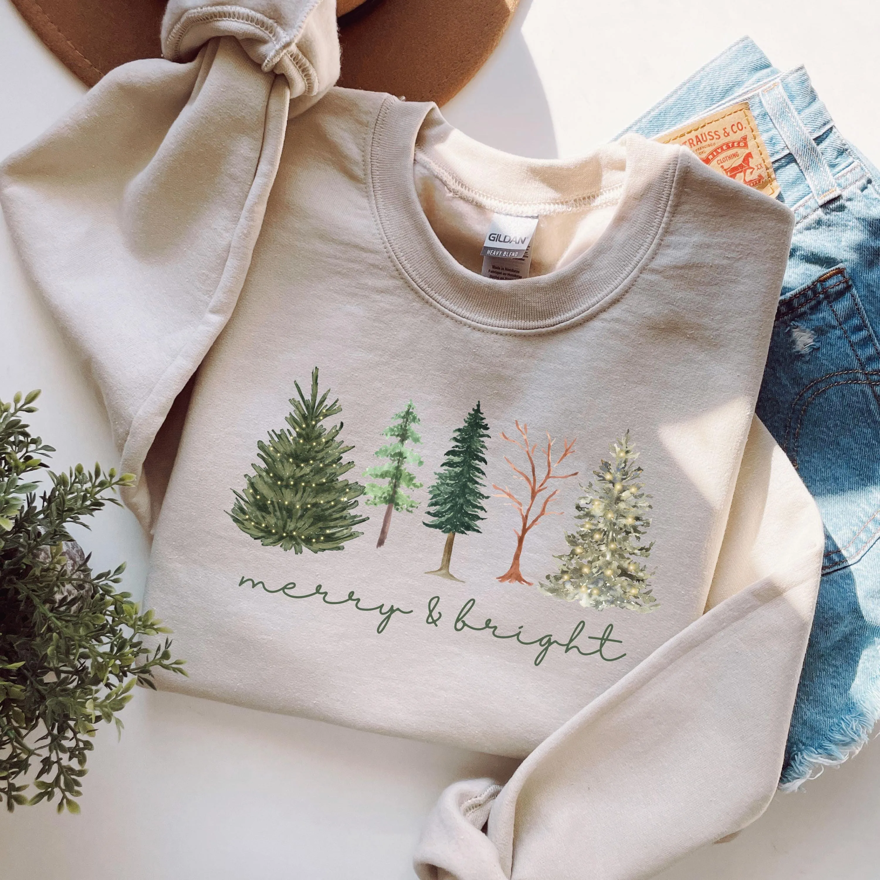 Merry and Bright Five Christmas Tree Sweatshirt