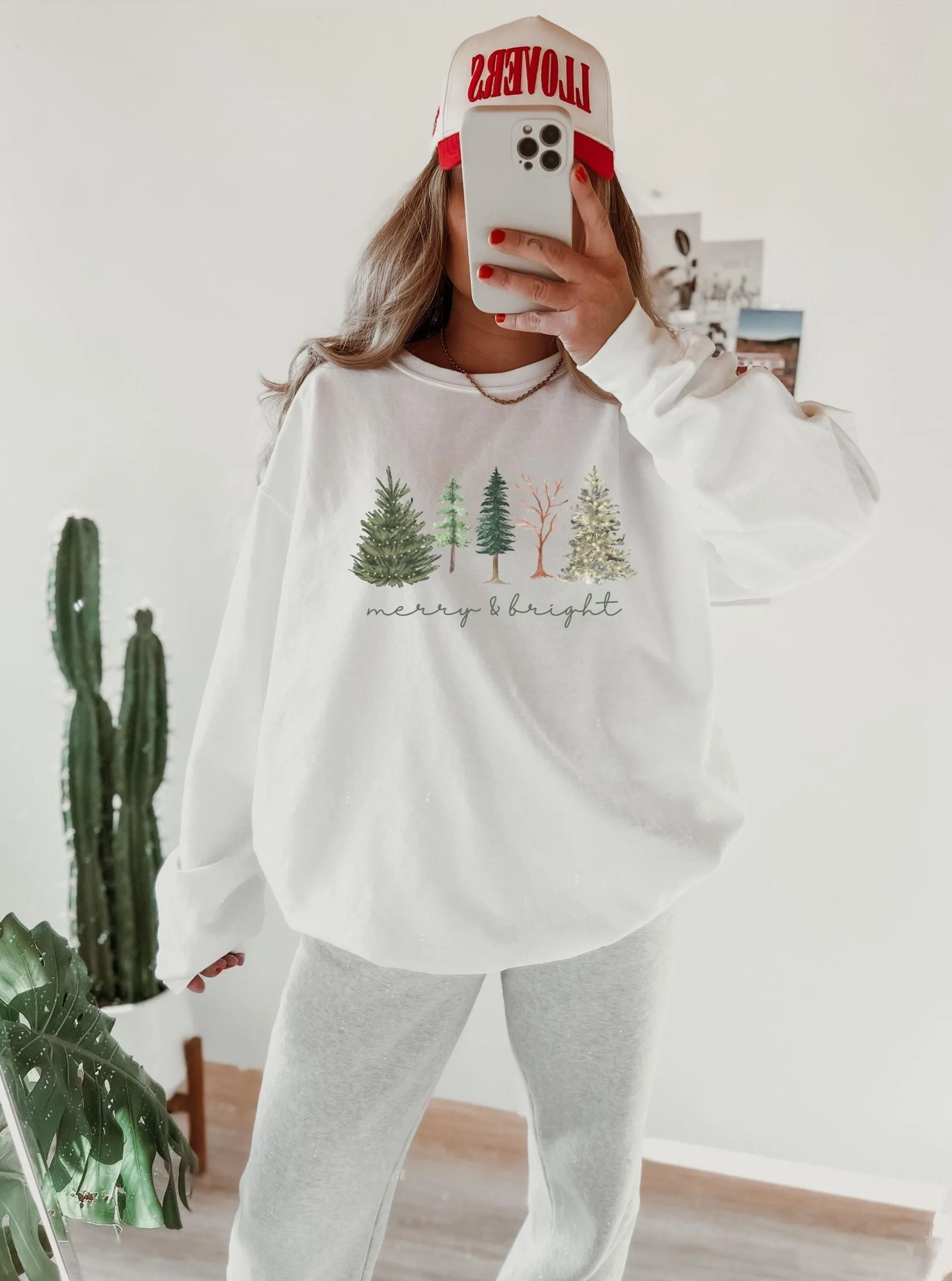 Merry and Bright Five Christmas Tree Sweatshirt
