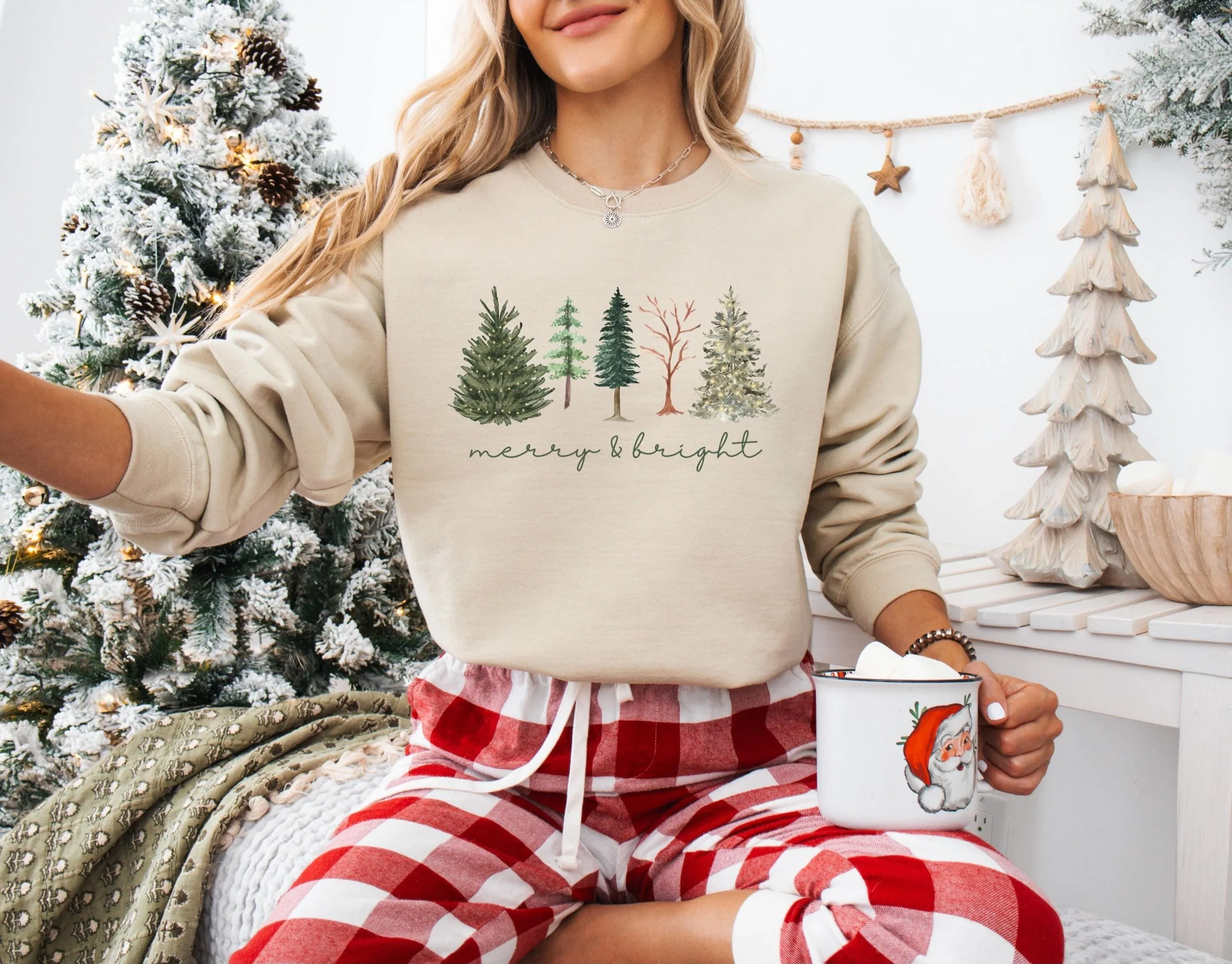 Merry and Bright Five Christmas Tree Sweatshirt