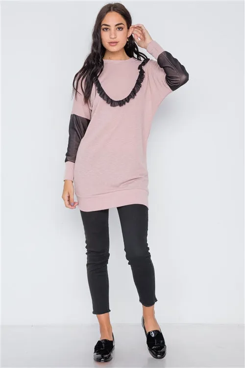Mesh Tunic Sweater Dress | Mauve