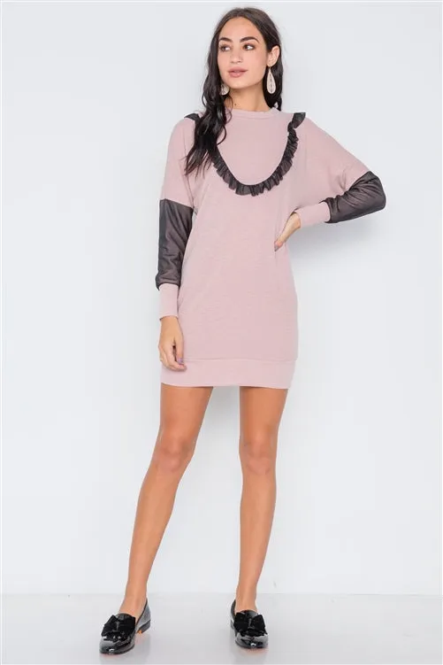 Mesh Tunic Sweater Dress | Mauve