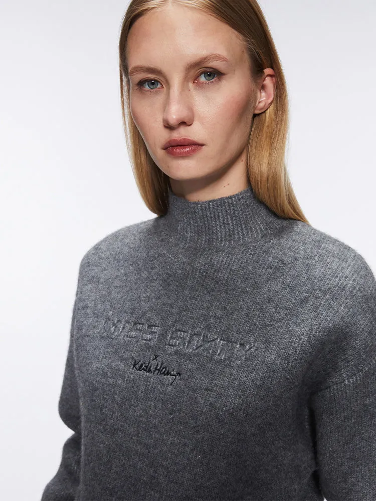 Miss Sixty X Keith Haring Capsule Collection Mock Turtleneck Sweater In Gray