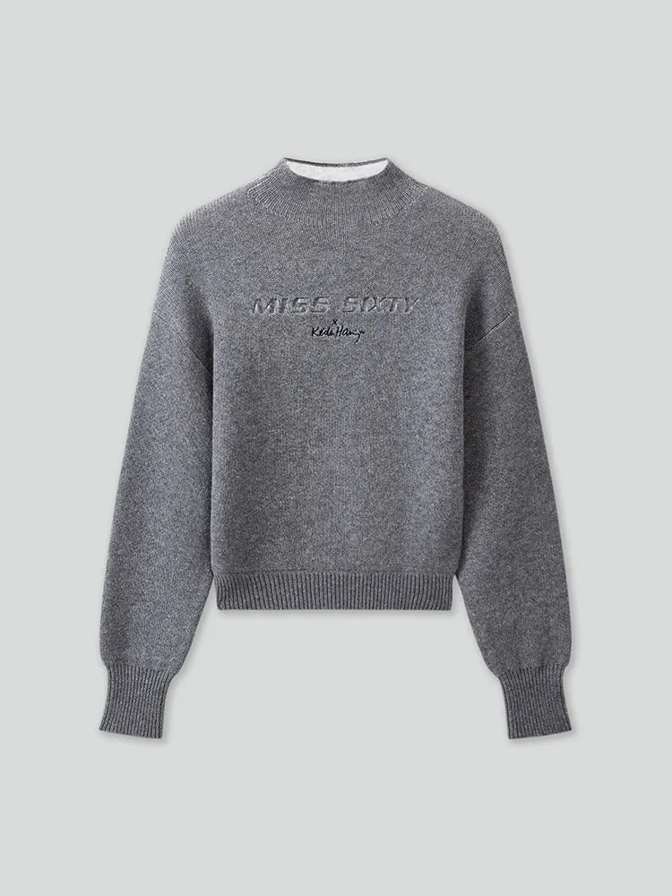 Miss Sixty X Keith Haring Capsule Collection Mock Turtleneck Sweater In Gray