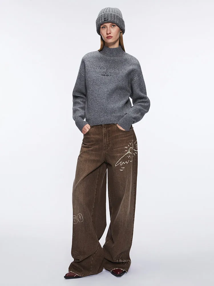 Miss Sixty X Keith Haring Capsule Collection Mock Turtleneck Sweater In Gray