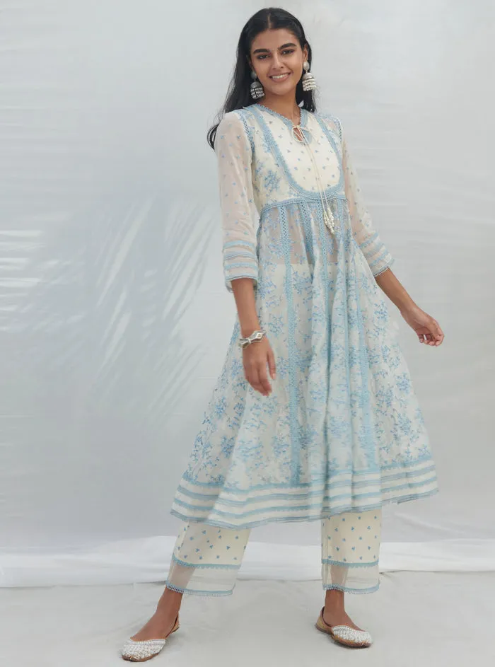 Mulmul Organza Anarkali Tisca White Kurta