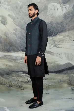Navy Blue Chevron Nehru Jacket