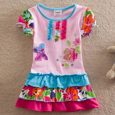 NEAT christmas cotton baby girl clothes Fashion embroidery butterfly lace dress tutu cartoon children dresses clothing L65518#