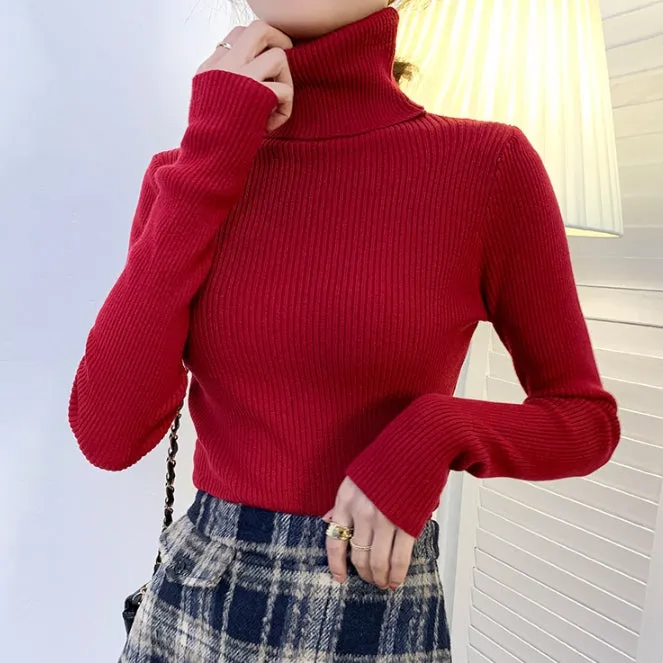 New Women's Turtleneck Sweater, Autumn and Winter Pullover, Long Sleeve, Versatile, Slimming, Bottoming Shirt, Women's Knitted Sweater C-241017-1