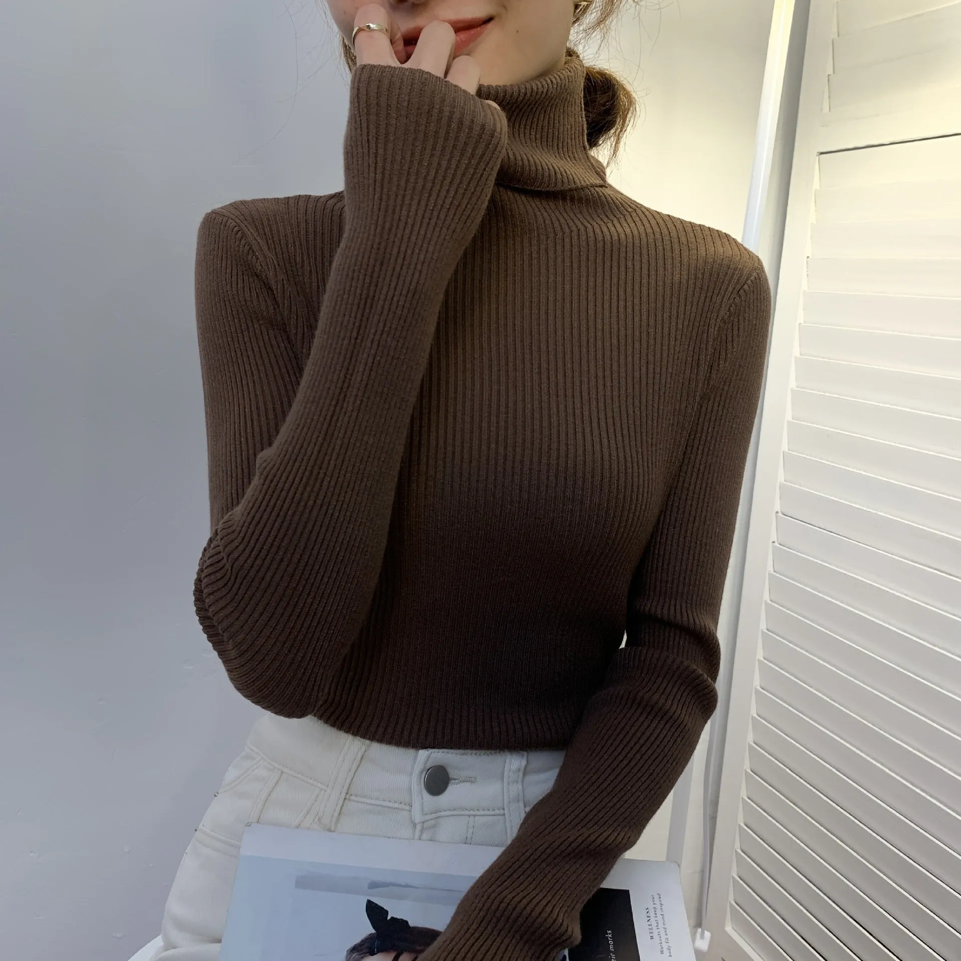 New Women's Turtleneck Sweater, Autumn and Winter Pullover, Long Sleeve, Versatile, Slimming, Bottoming Shirt, Women's Knitted Sweater C-241017-1
