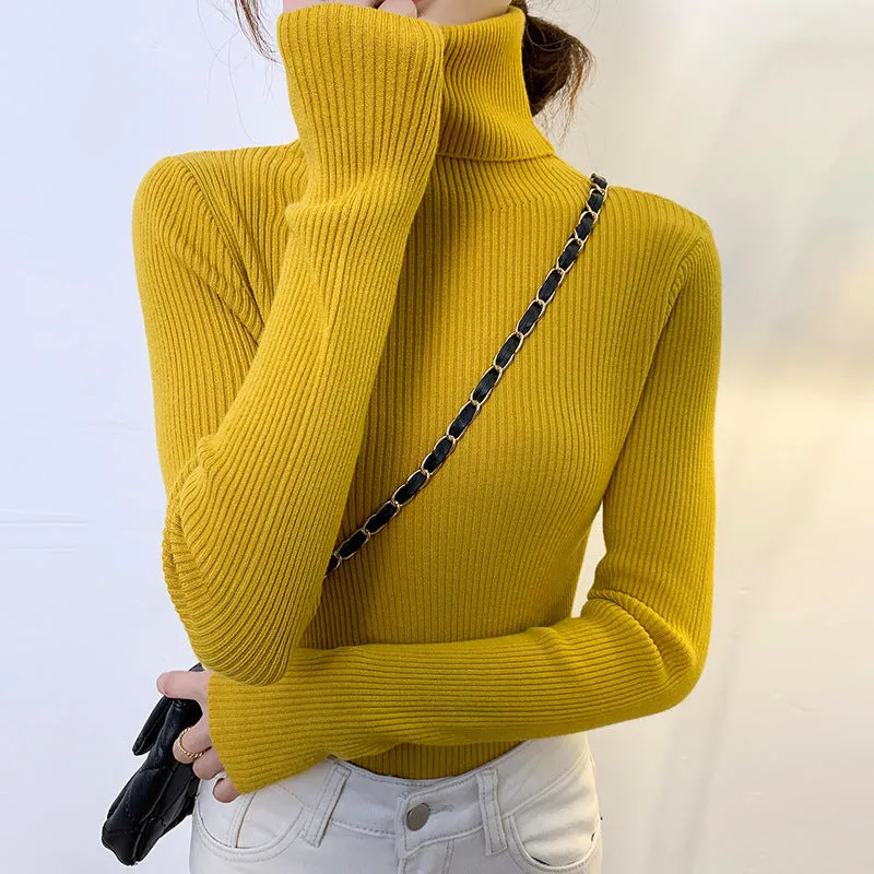 New Women's Turtleneck Sweater, Autumn and Winter Pullover, Long Sleeve, Versatile, Slimming, Bottoming Shirt, Women's Knitted Sweater C-241017-1