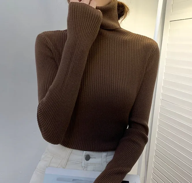New Women's Turtleneck Sweater, Autumn and Winter Pullover, Long Sleeve, Versatile, Slimming, Bottoming Shirt, Women's Knitted Sweater C-241017-1