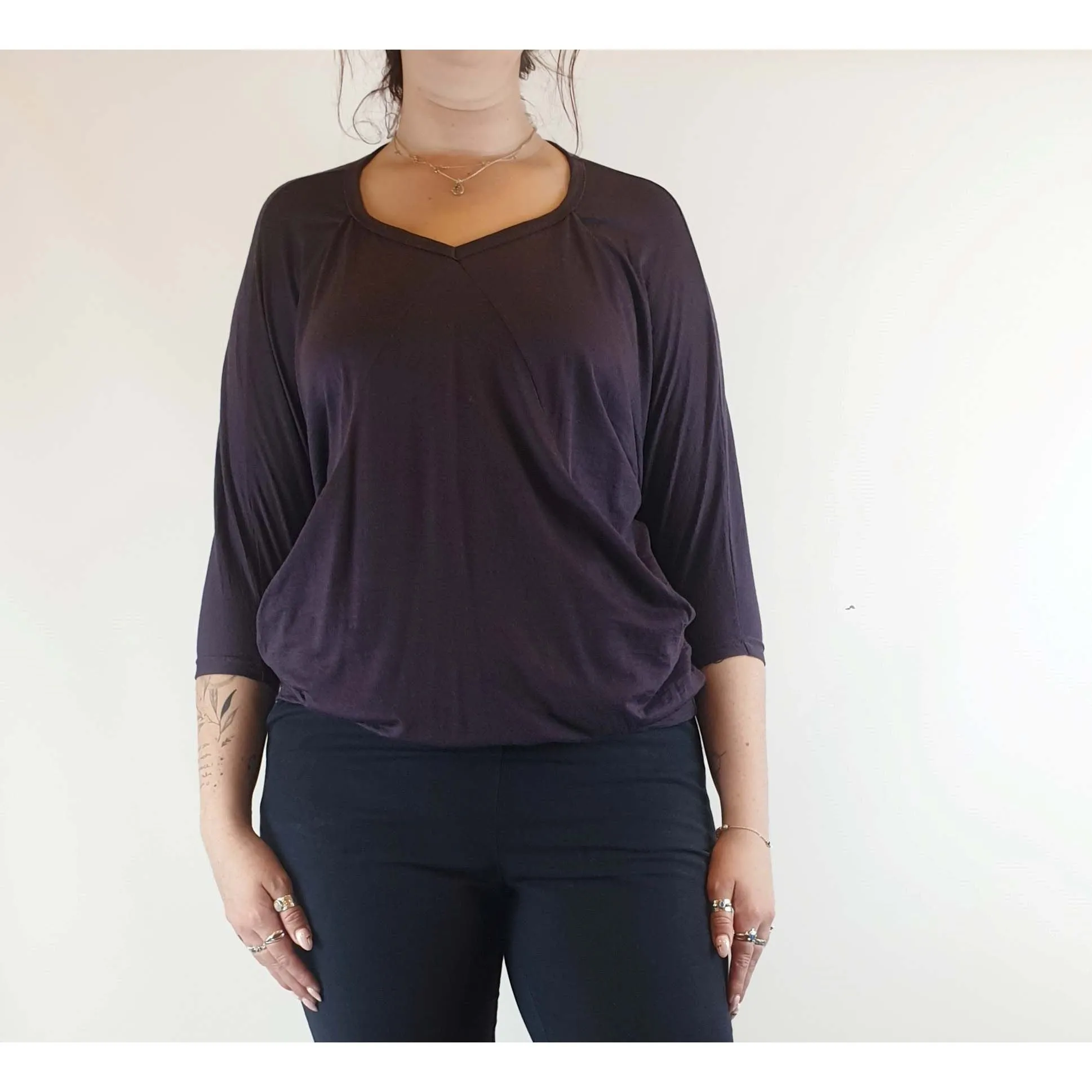 Obus purple 100% merino wool batwing style top size 3 (best fits size 12)