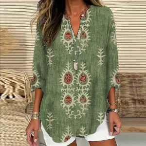 One-of-a-kind Ava Green Blouse with N-Neckline