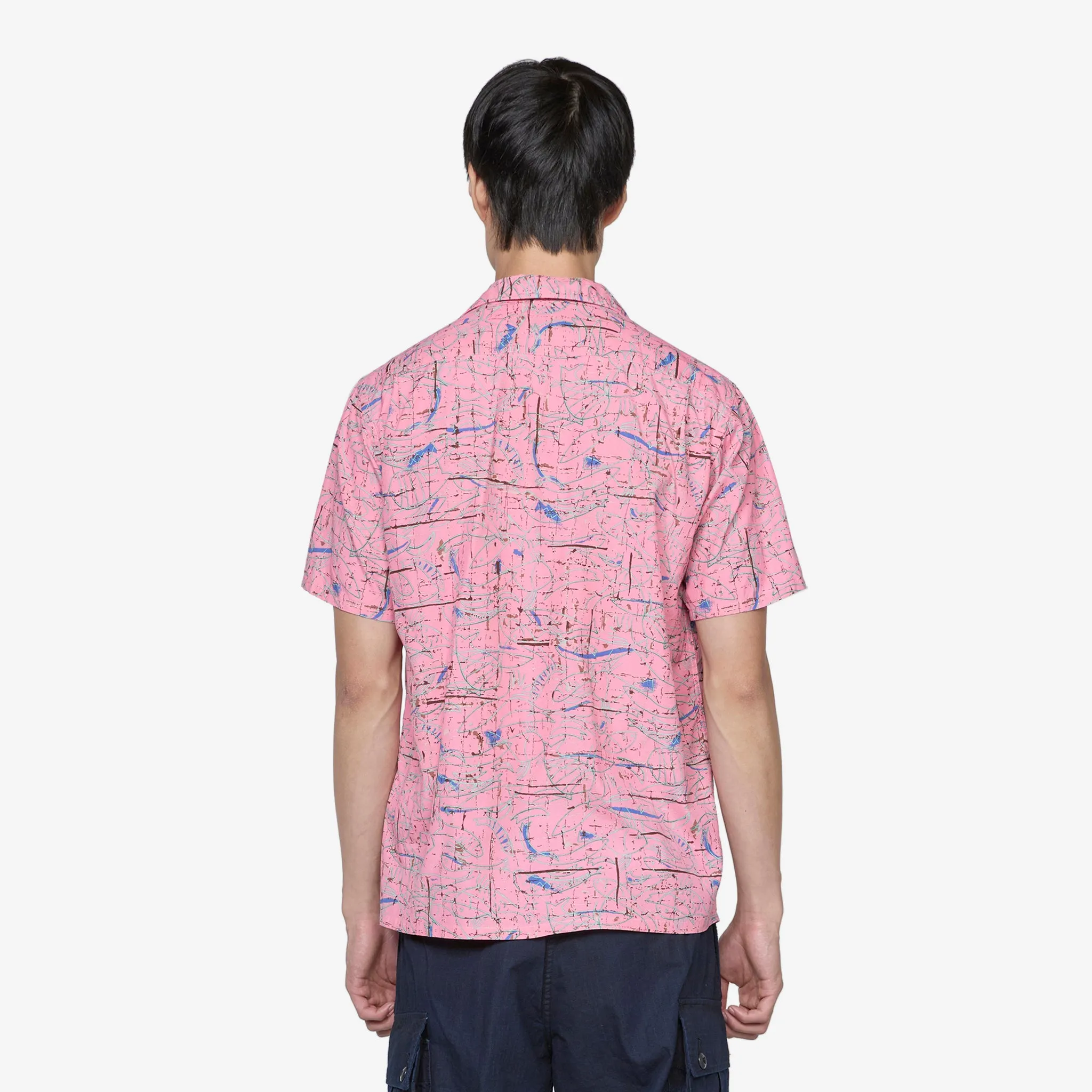 Open Collar Cotton Rayon Print Shirt Pink