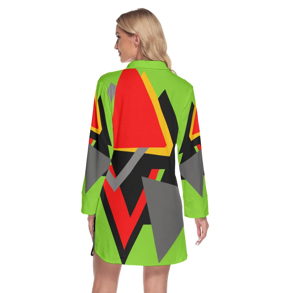 Origen Destination |On-Arrival Point of Origen Dia-symbol Women's Lapel Shirt Dress With Long Sleeve