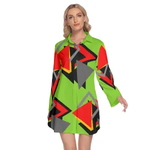 Origen Destination |On-Arrival Point of Origen Dia-symbol Women's Lapel Shirt Dress With Long Sleeve