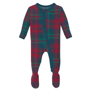 Peacock Plaid Ruffle Footie with 2-way zipper - Holiday