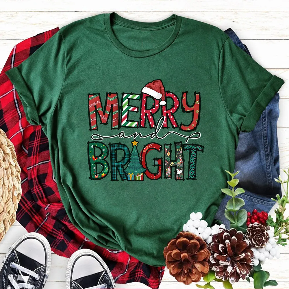 Personalized Christmas T-Shirt Merry Bright