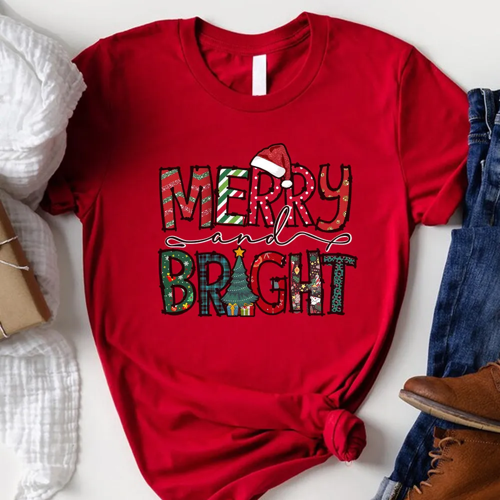 Personalized Christmas T-Shirt Merry Bright