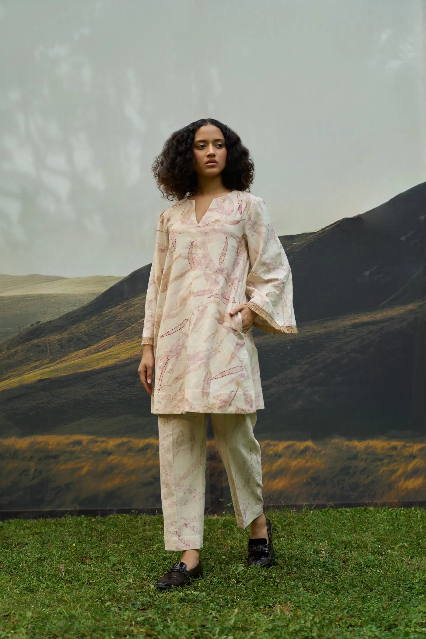 Pink Foliage Straight Pants