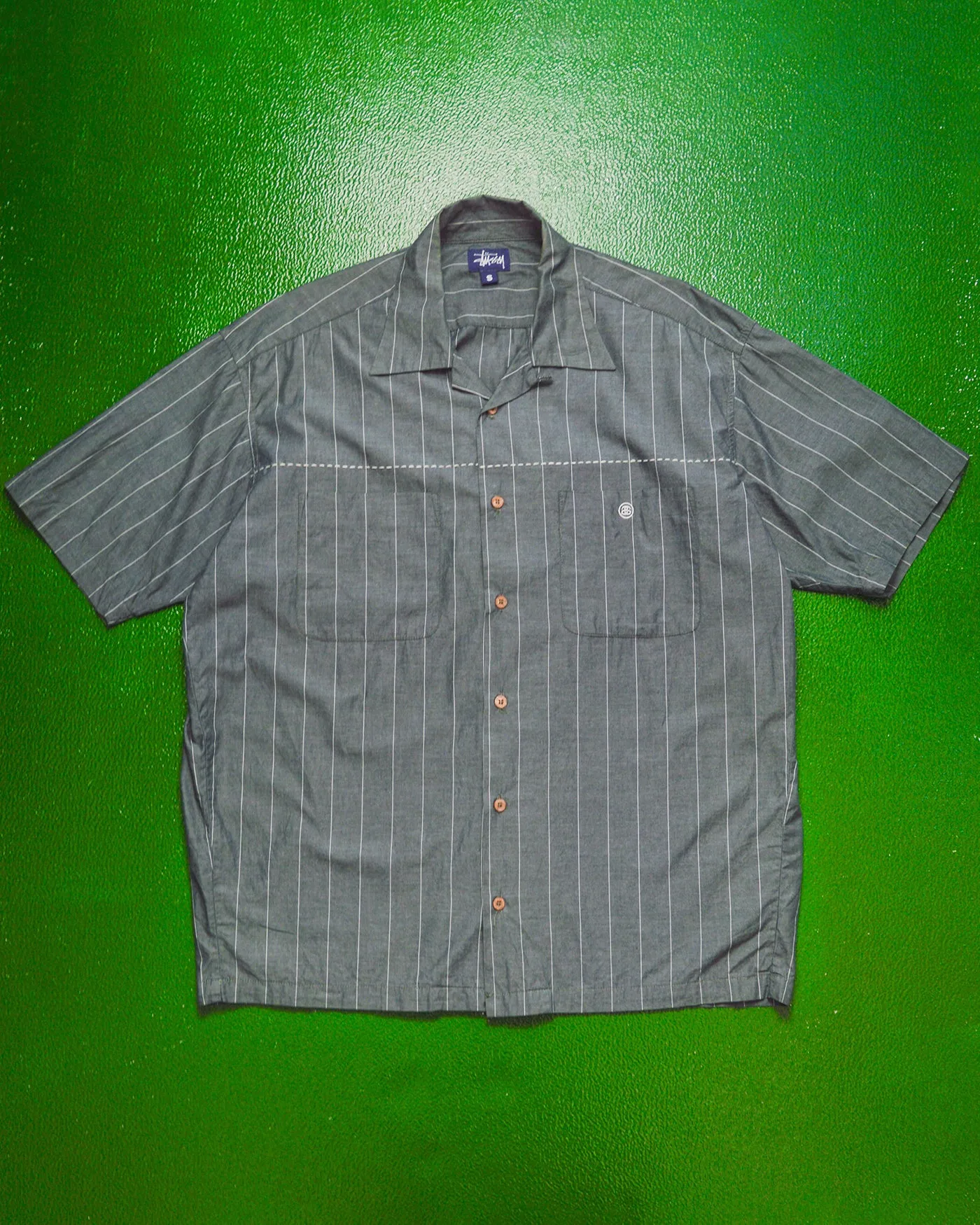 Pinstriped Grey Boxy S-S Link Shirt (~L~)