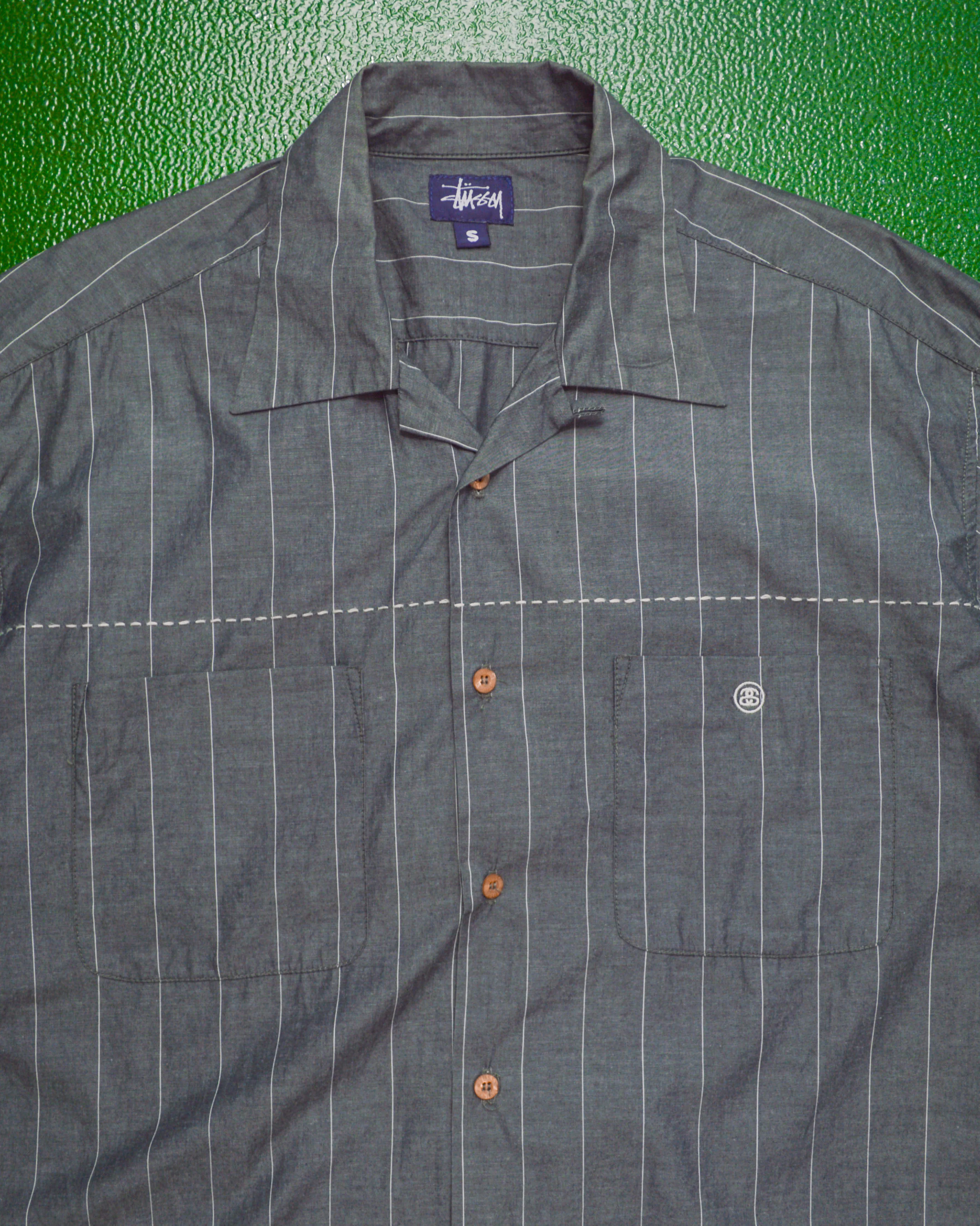 Pinstriped Grey Boxy S-S Link Shirt (~L~)