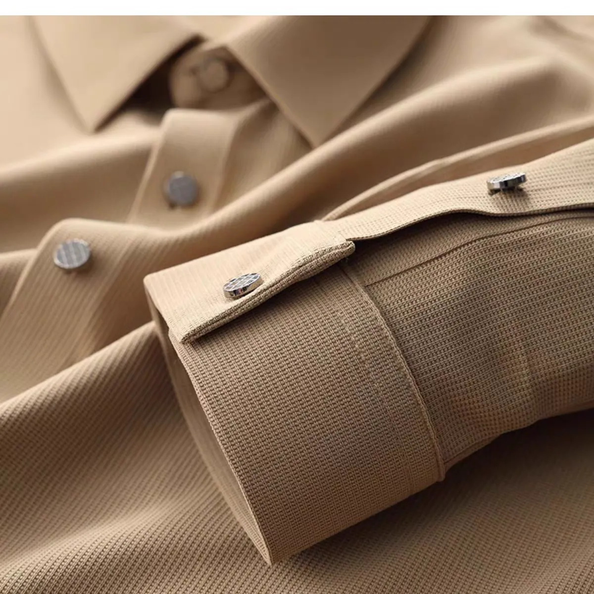 Pique Knit Long Sleeve Textured Shirts For Men