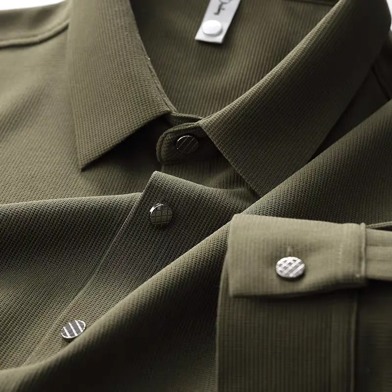Pique Knit Long Sleeve Textured Shirts For Men
