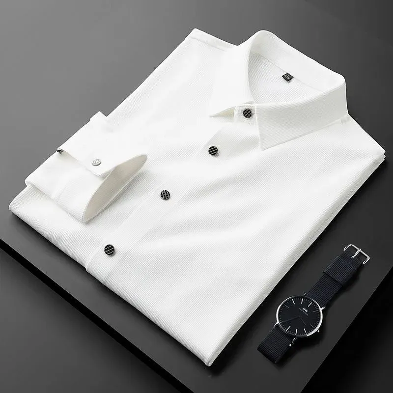 Pique Knit Long Sleeve Textured Shirts For Men