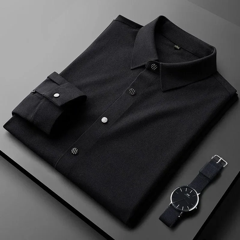 Pique Knit Long Sleeve Textured Shirts For Men