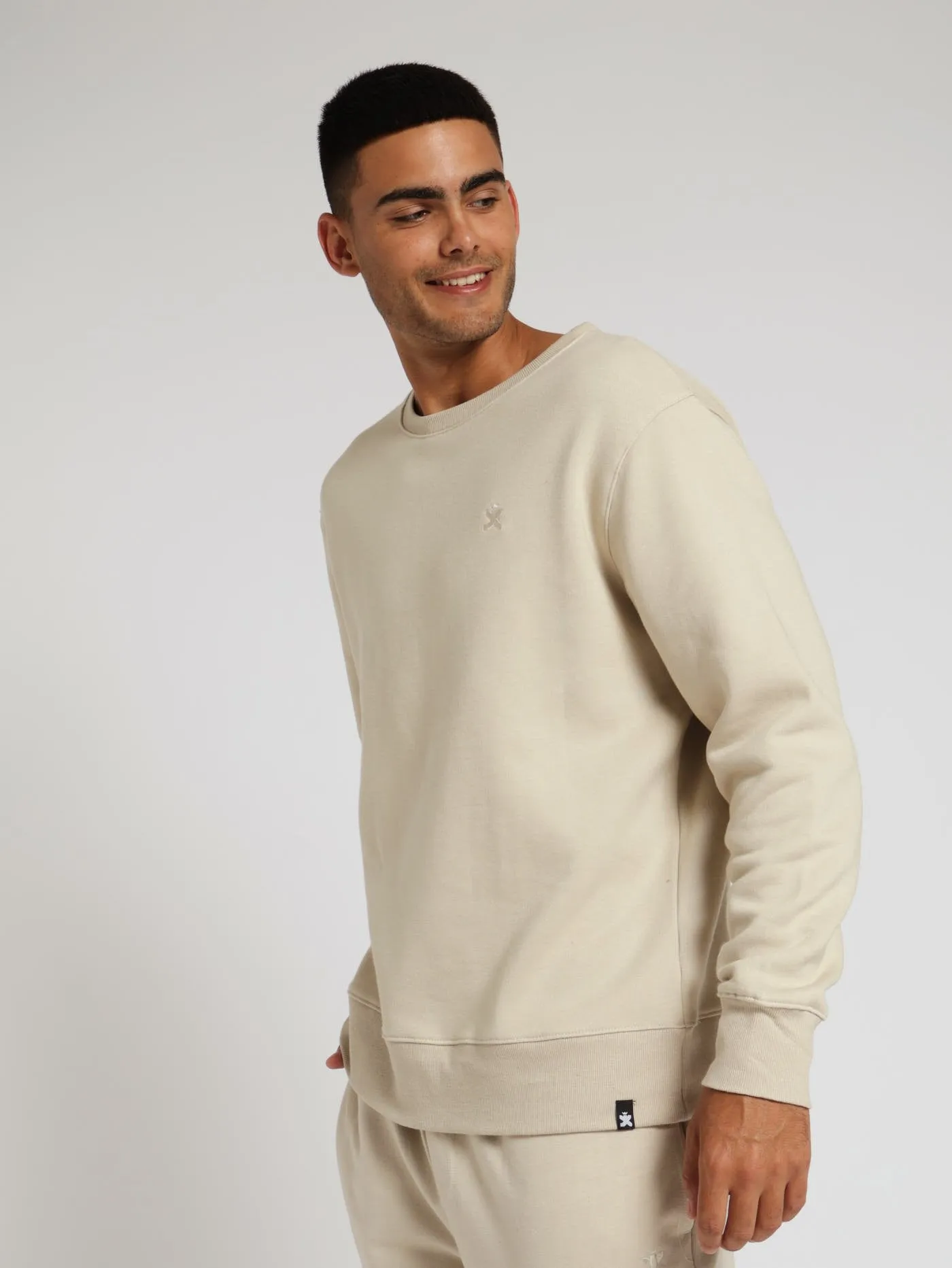Plain Sweat Fleece Top - Light Stone