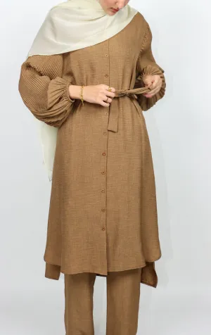 Pleated Sleeve Set - Coffee