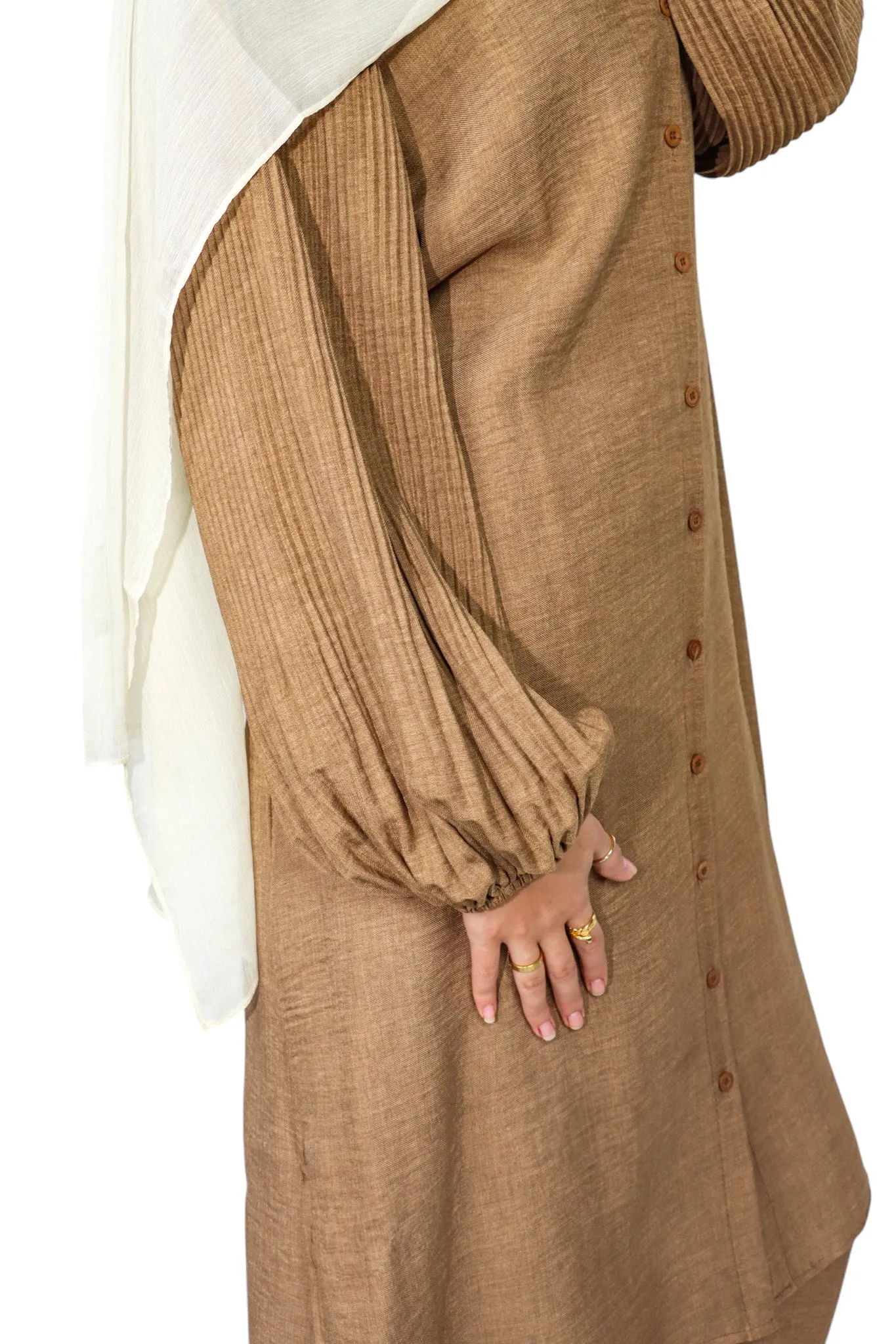 Pleated Sleeve Set - Coffee