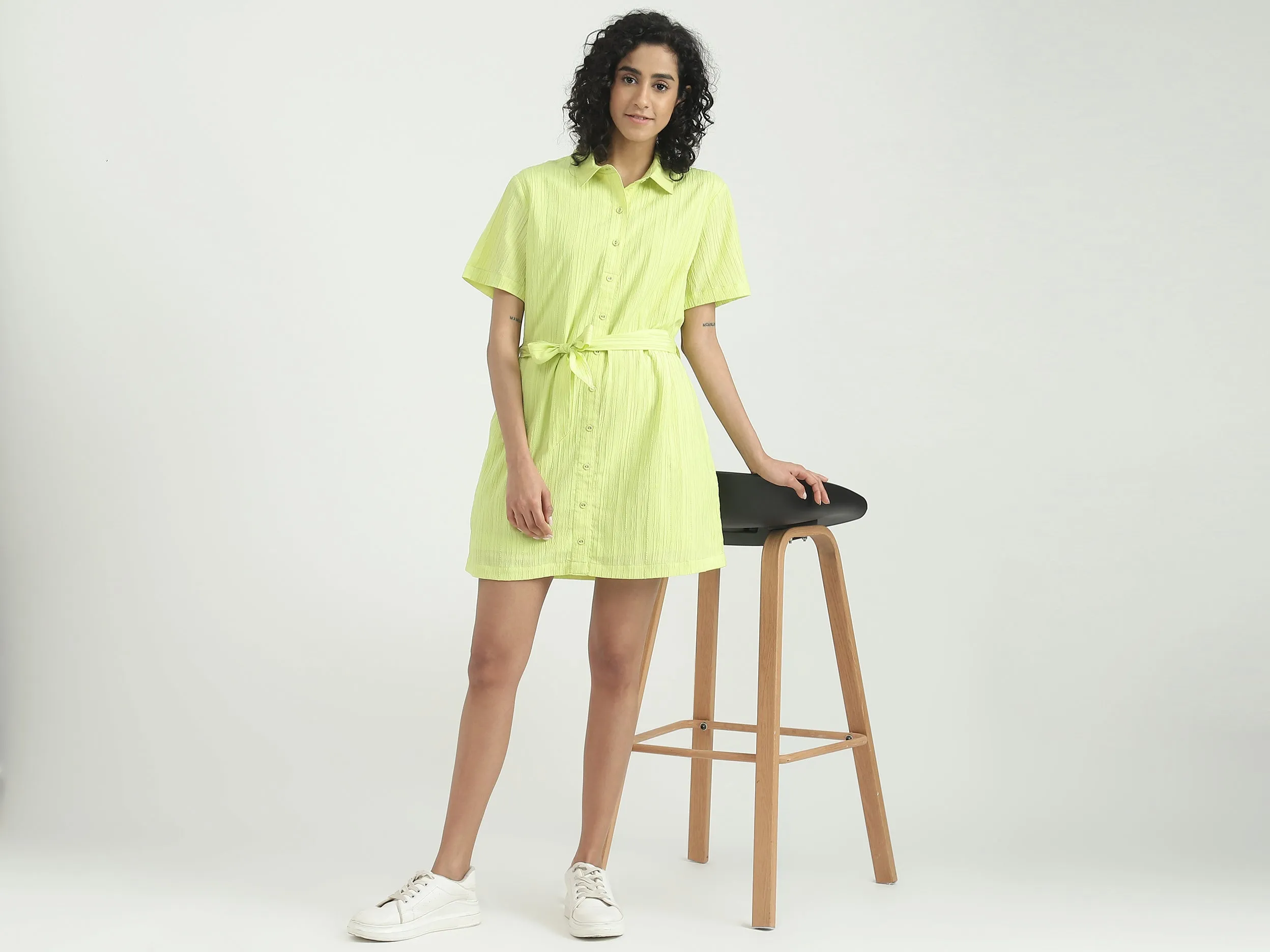 Polyester Solid Spread Collar Women Dresses