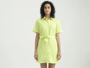 Polyester Solid Spread Collar Women Dresses