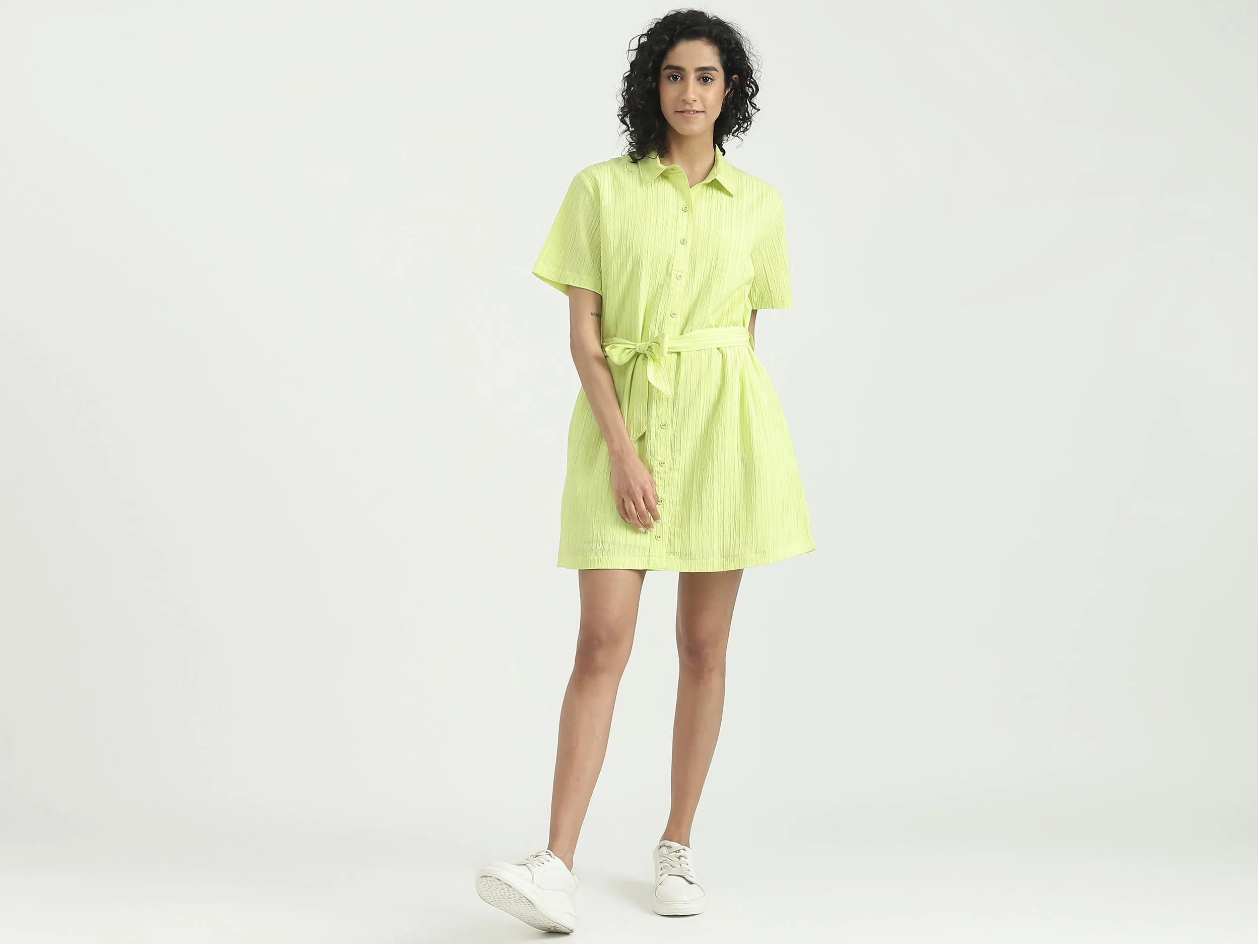 Polyester Solid Spread Collar Women Dresses