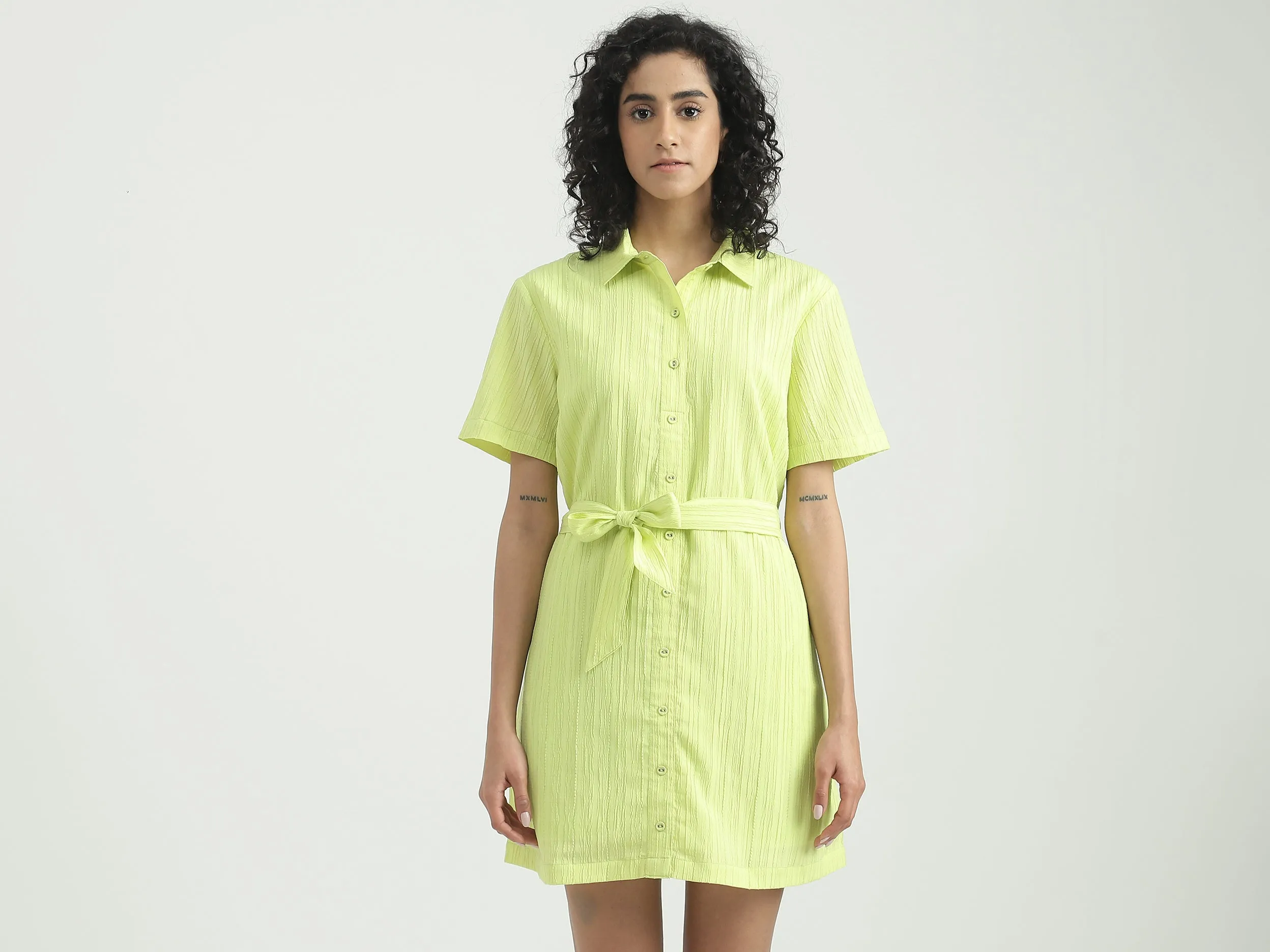 Polyester Solid Spread Collar Women Dresses