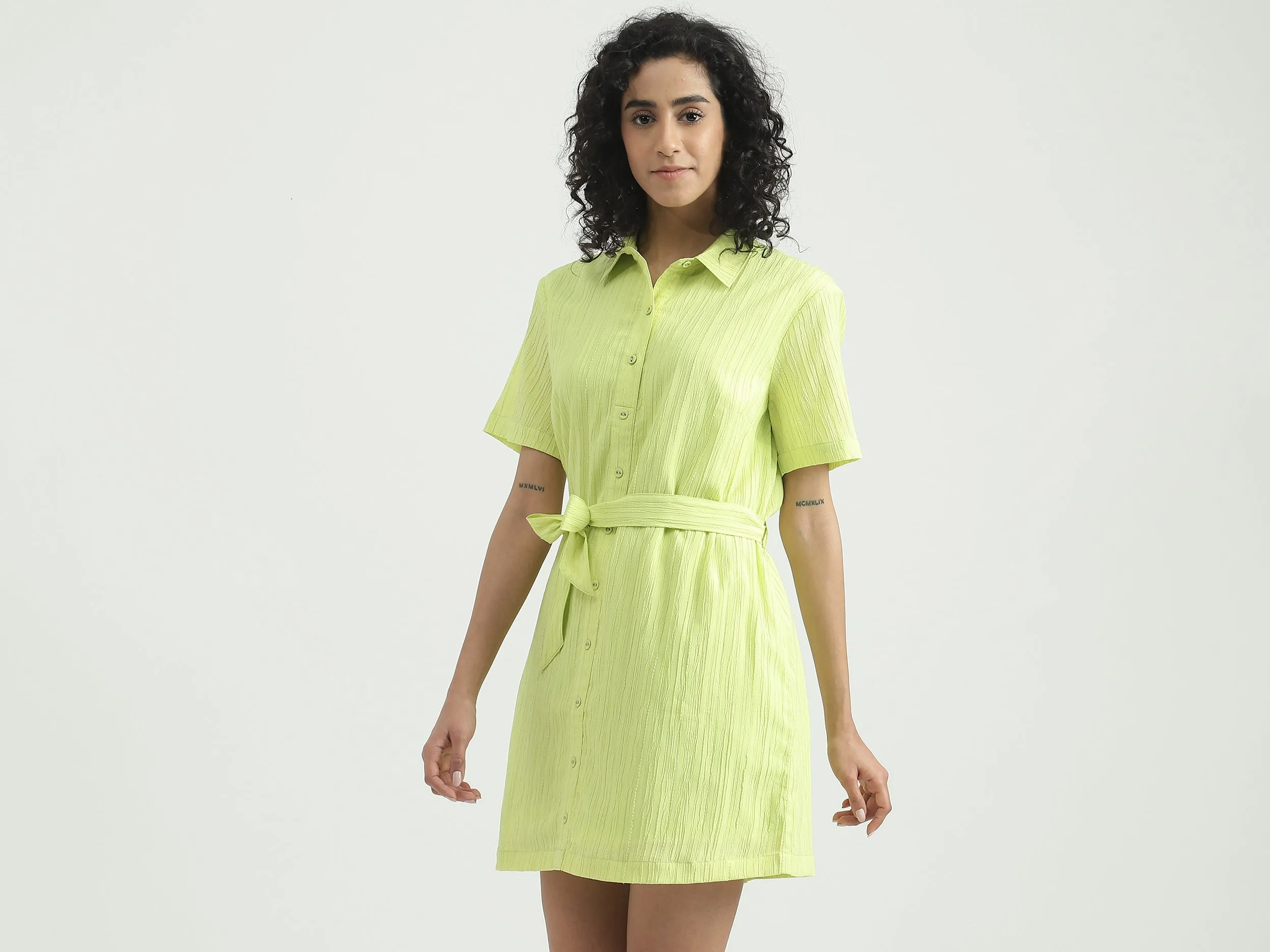 Polyester Solid Spread Collar Women Dresses