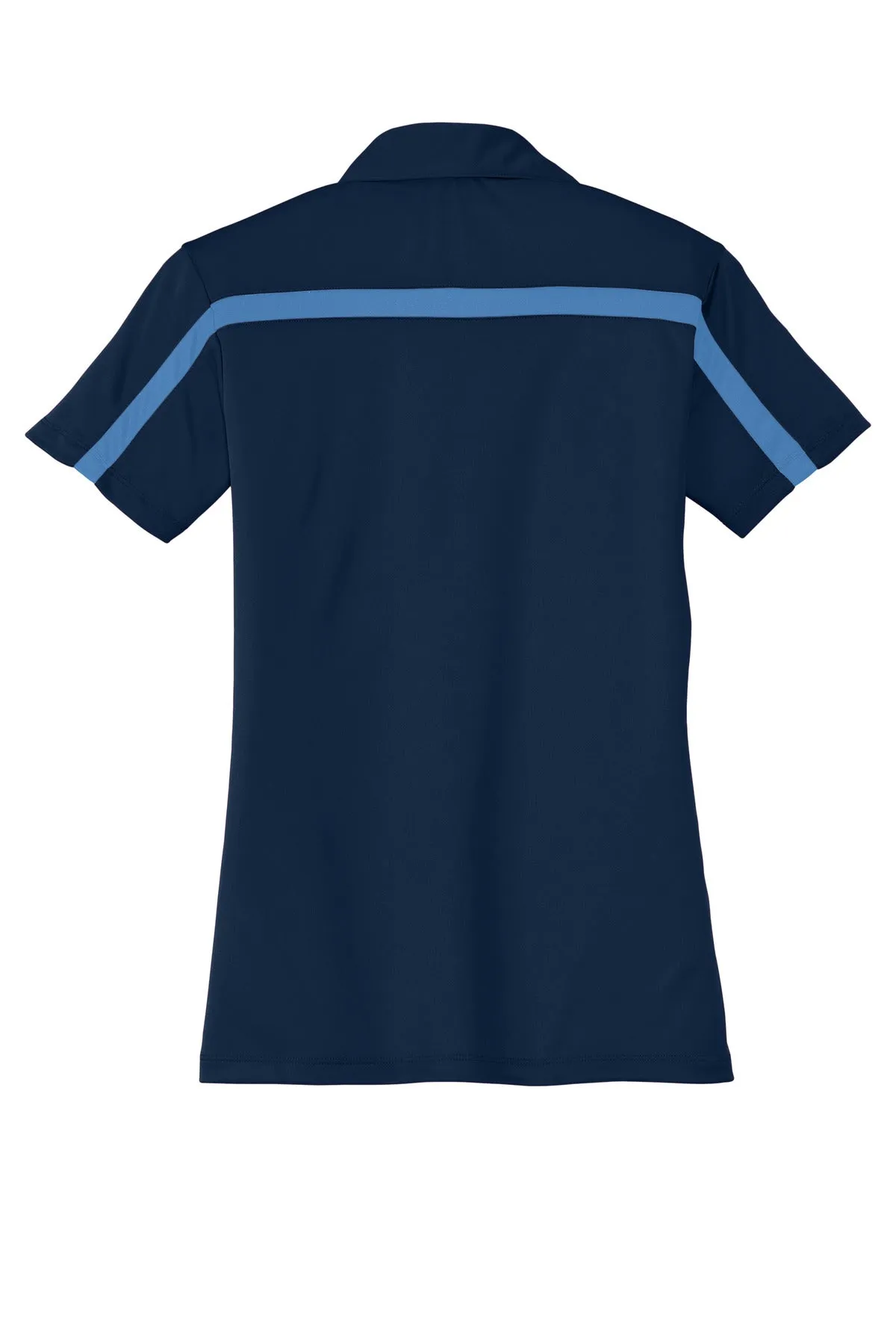 Port Authority Women's Silk Touch Performance Colorblock Stripe Polo. L547 Navy/ Carolina Blue