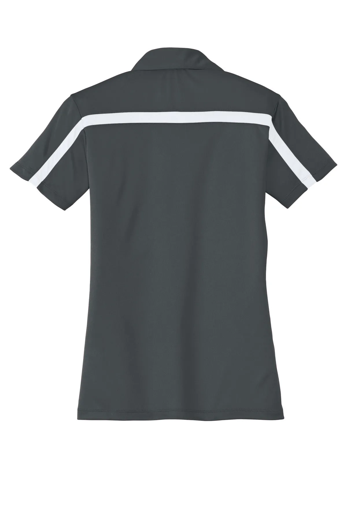 Port Authority Women's Silk Touch Performance Colorblock Stripe Polo. L547 Steel Grey/ White