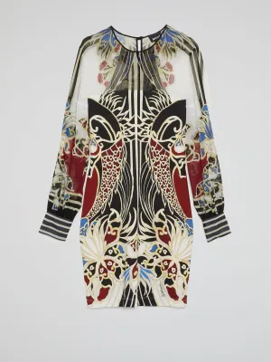 Printed Mesh Long Sleeve Dress
