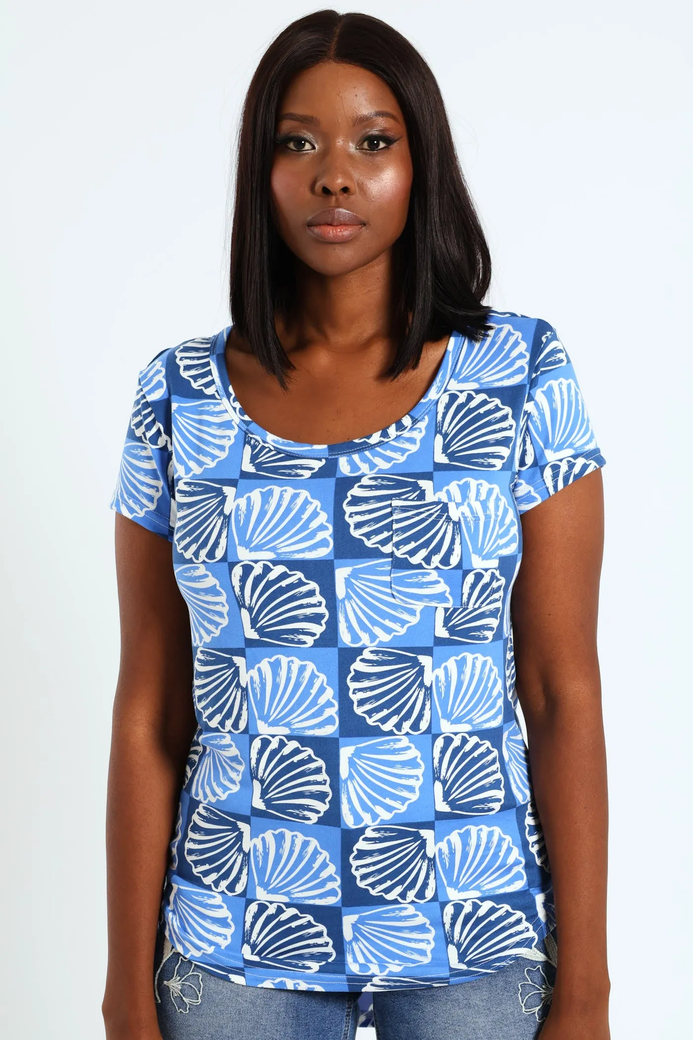 Printed Pocket Tee - Bright Blue