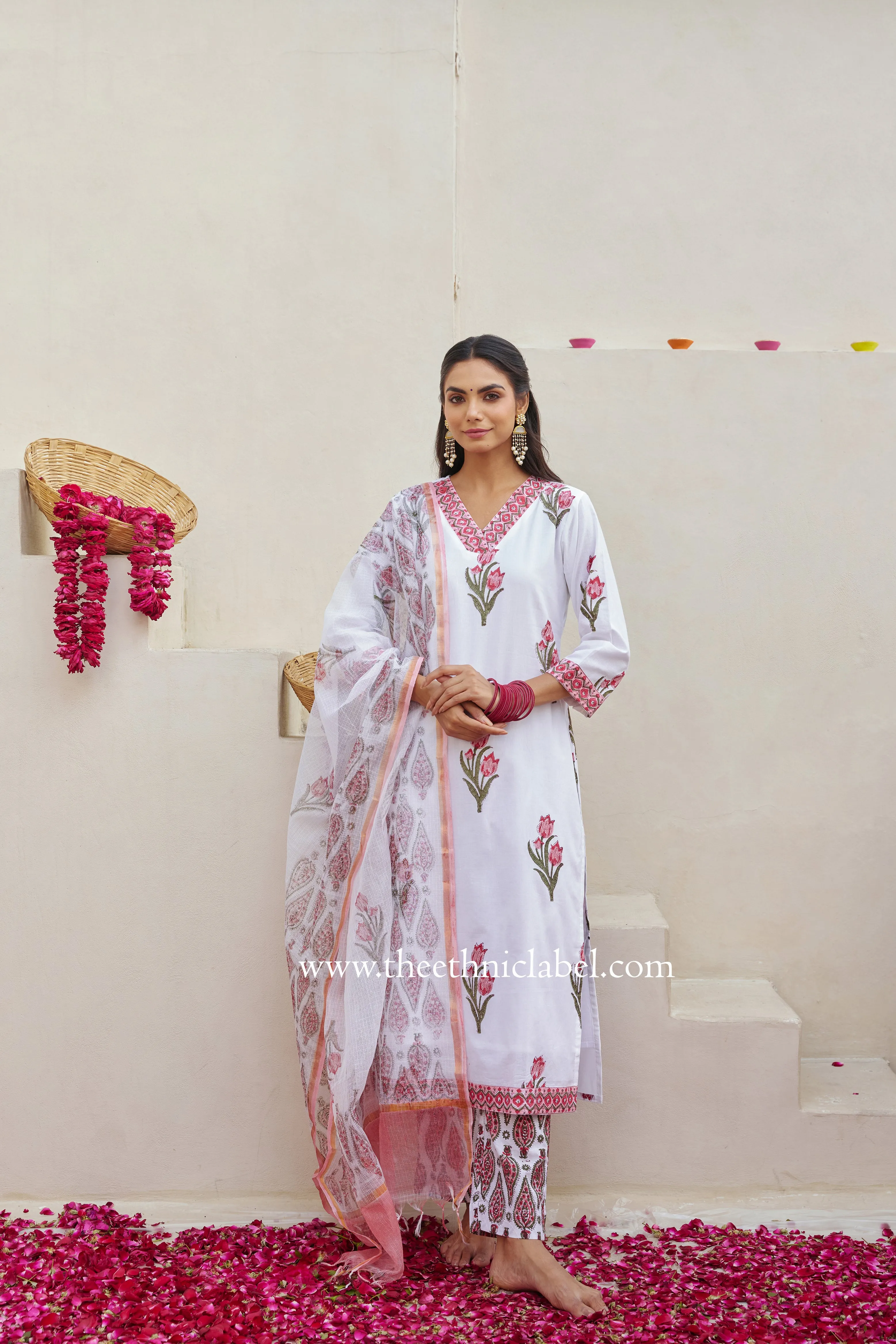 "Anaisha" Cotton Kurta Set with Kota Doria Dupatta(3pc)