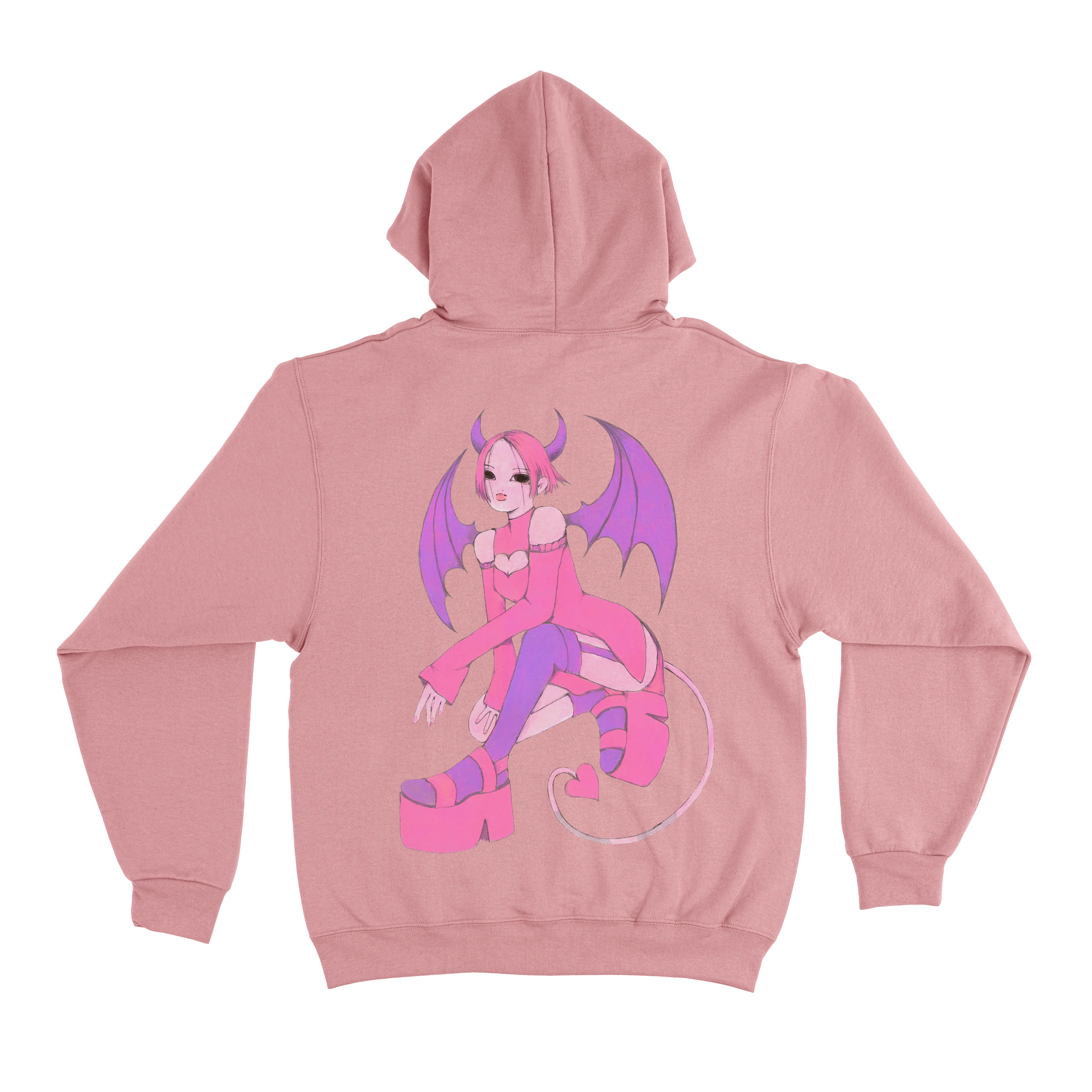 "Demon" Fleece Hoodie Light Pink