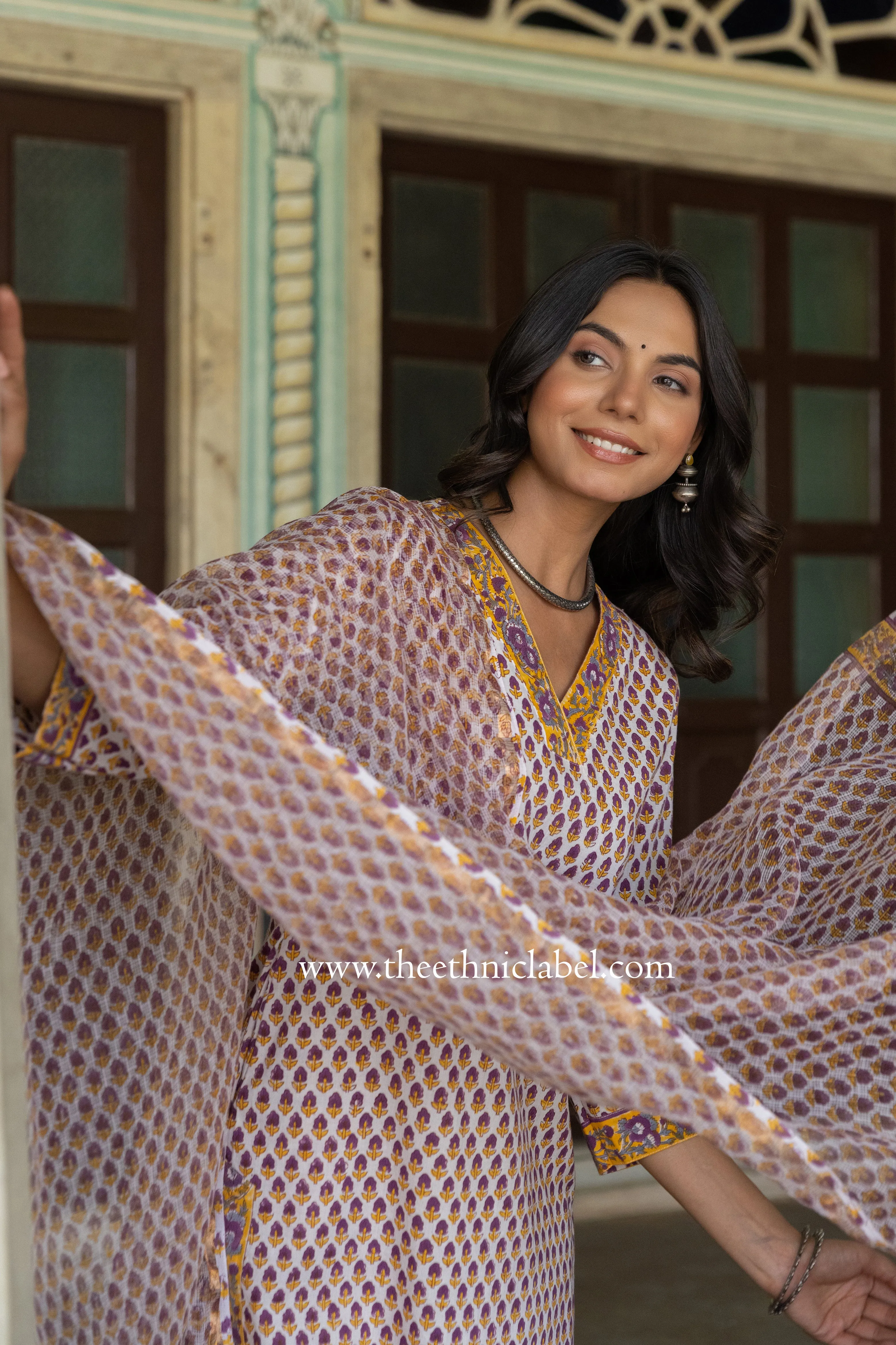"Jannat" Cotton Kurta Set with Kota Doria Dupatta(3pc)