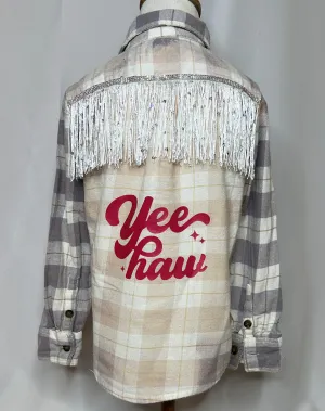 "Yee Haw" White Fringe Kids Flannel