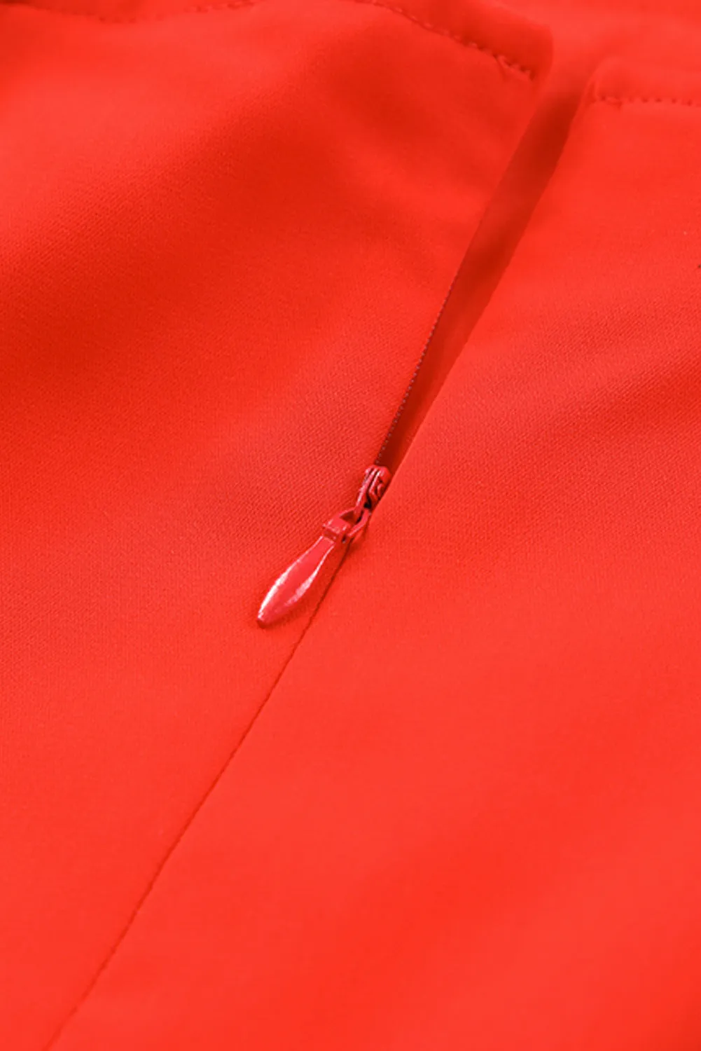 Red High Neck Lantern Sleeves Backless Mini Dress