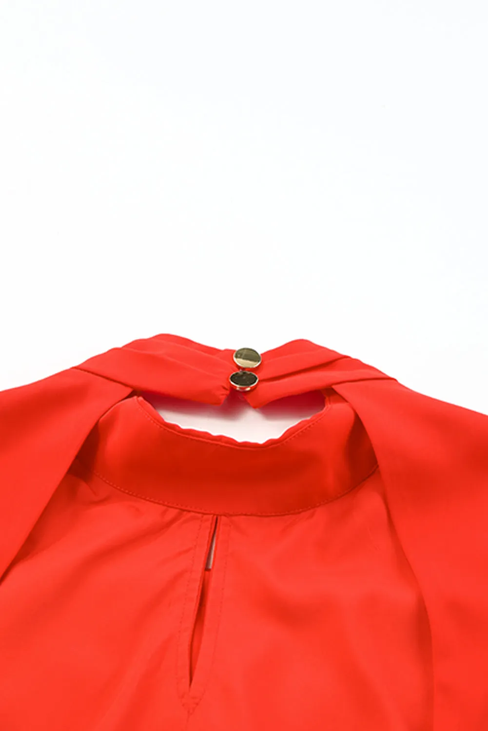 Red High Neck Lantern Sleeves Backless Mini Dress